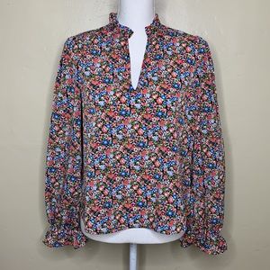 SHEIN Blouse Ditzy Floral Multicolored Cottagecore Full Sleeves Ruffle Trim Sm